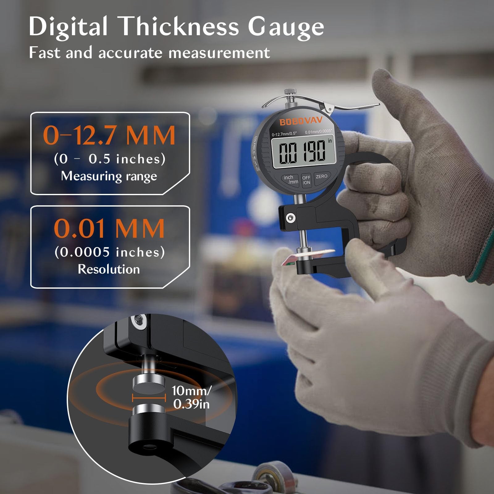 Digital Thickness Gauge 0.5 Inch/12.7mm Meter 0.0005 Inch/0.01mm LCD Tool
