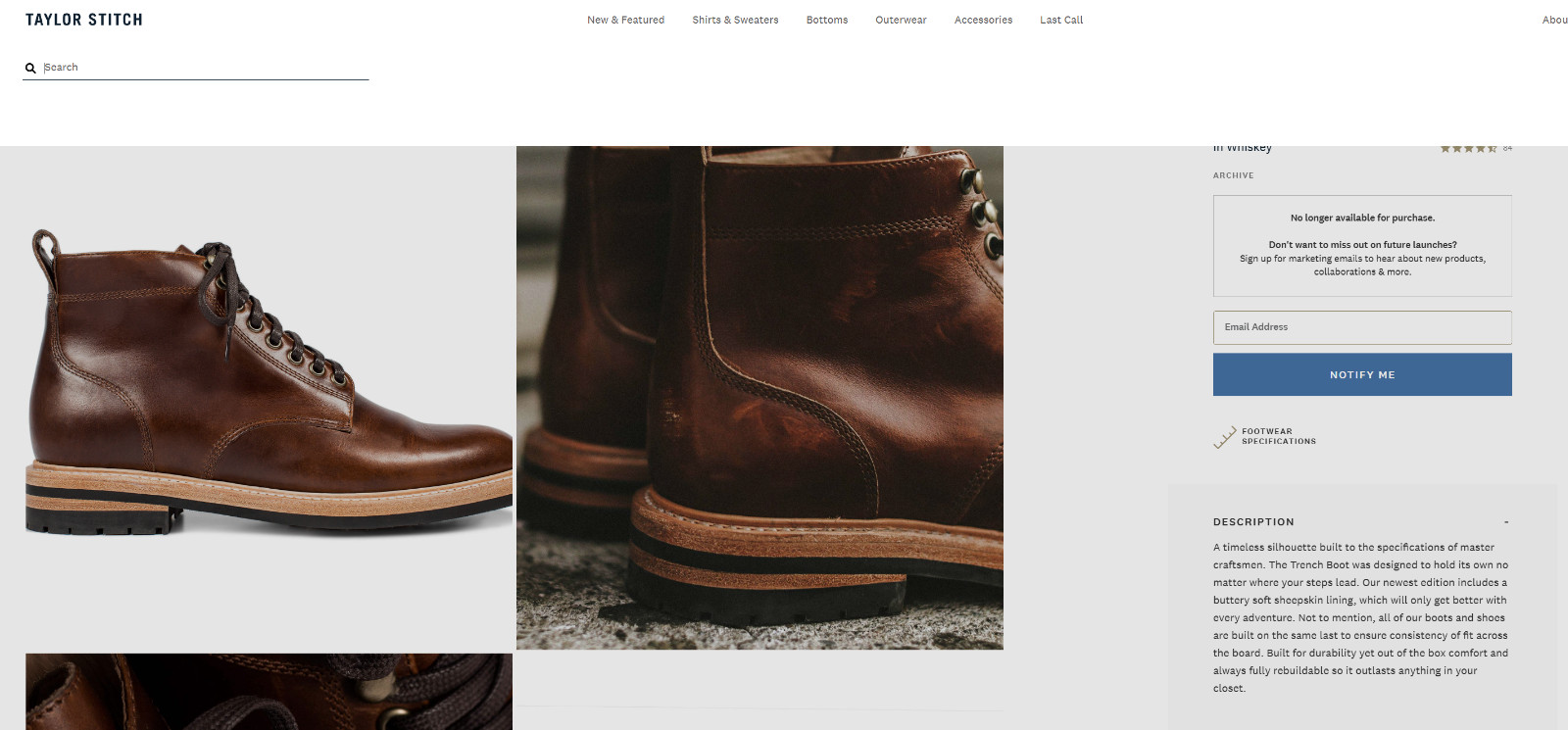 Taylor Stitch The Trench Boot in Whiskey Men’s 10.5