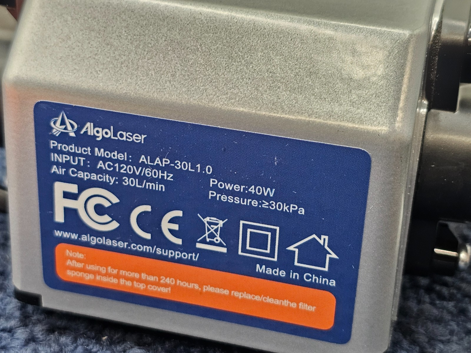Algolaser ALAP-30L1.0 30L Pump Assist Auxiliary Engraver AC120V/60Hz 40W 30kPa