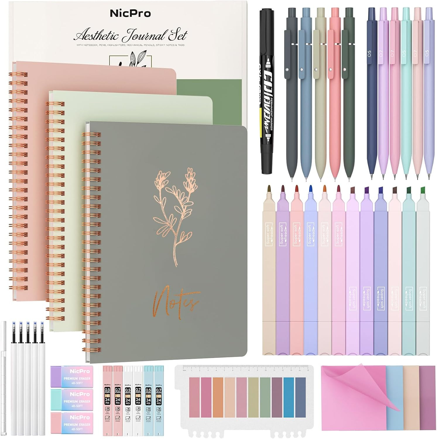 50PCS Cute Spiral Notebook Stationary Set for Women, Bible Journal Set, 3PCS A5