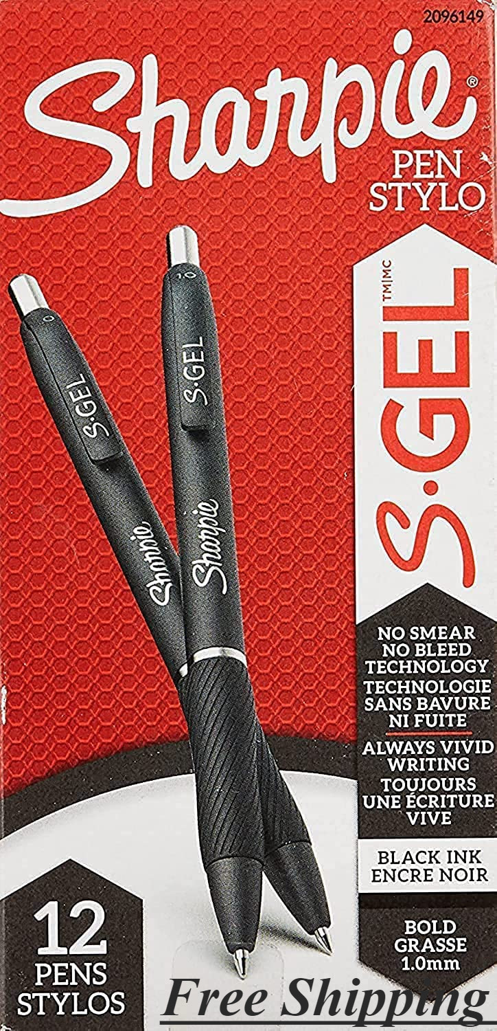 Sharpie S-Gel Gel Pens Bold Point 1.0mm Black Ink Gel Pen 12 Count