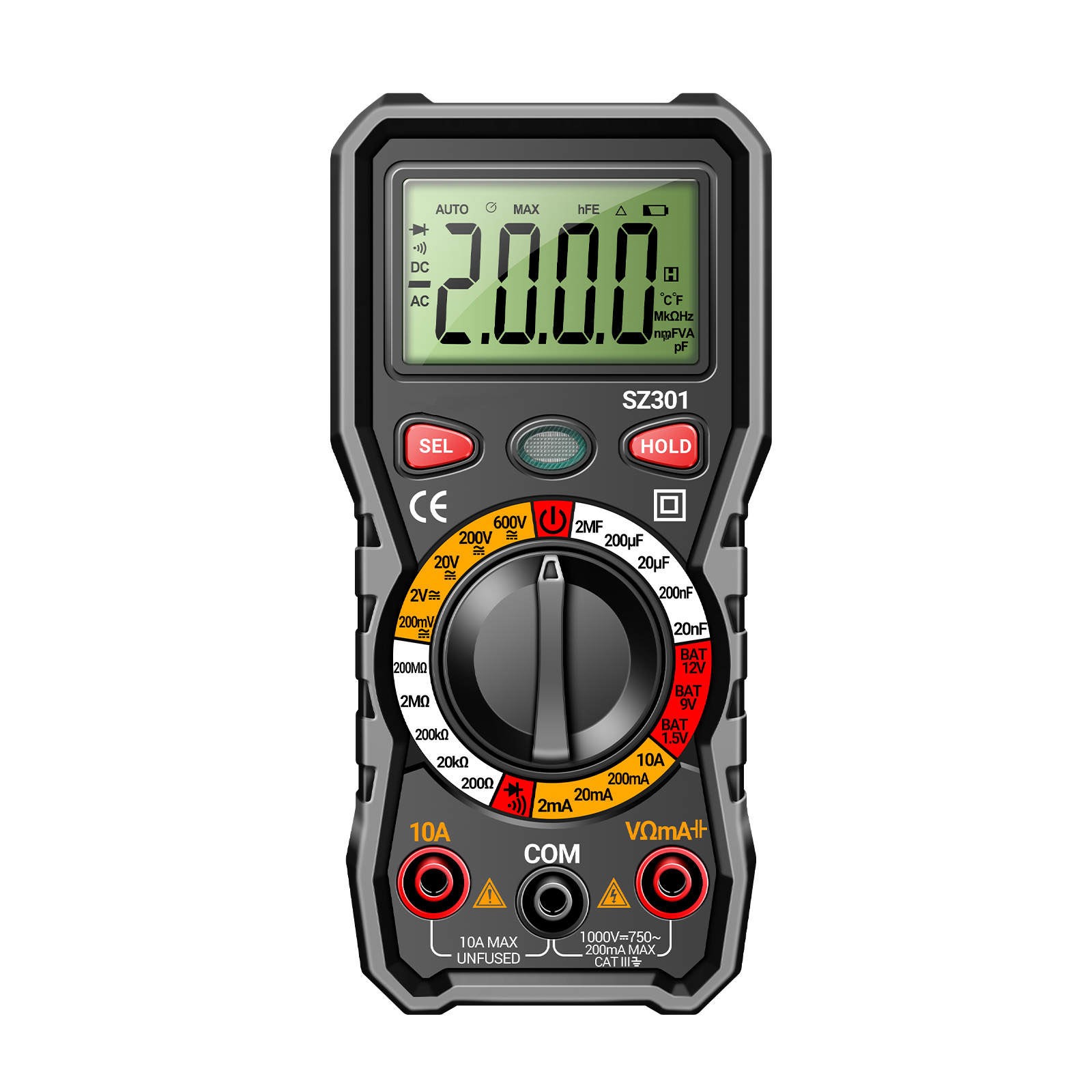 Portable Digital Multimeter Auto-Ranging AC DC Voltage Resistance Diode Test