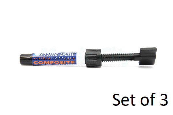Prime-Dent Light Cure Hybrid Dental Resin A3 4.5gm Syringe #001-001A3 (Set of 3)