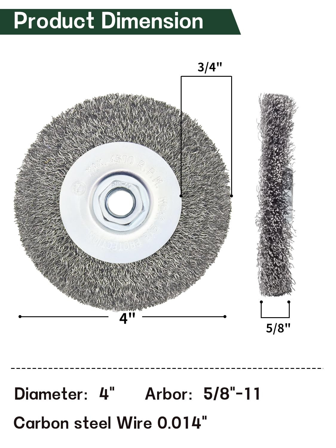 Crimped Wire Wheel Brush 4In 5/8-11 Threads Arbor for 4-1/2″ Angle Grinder Meta
