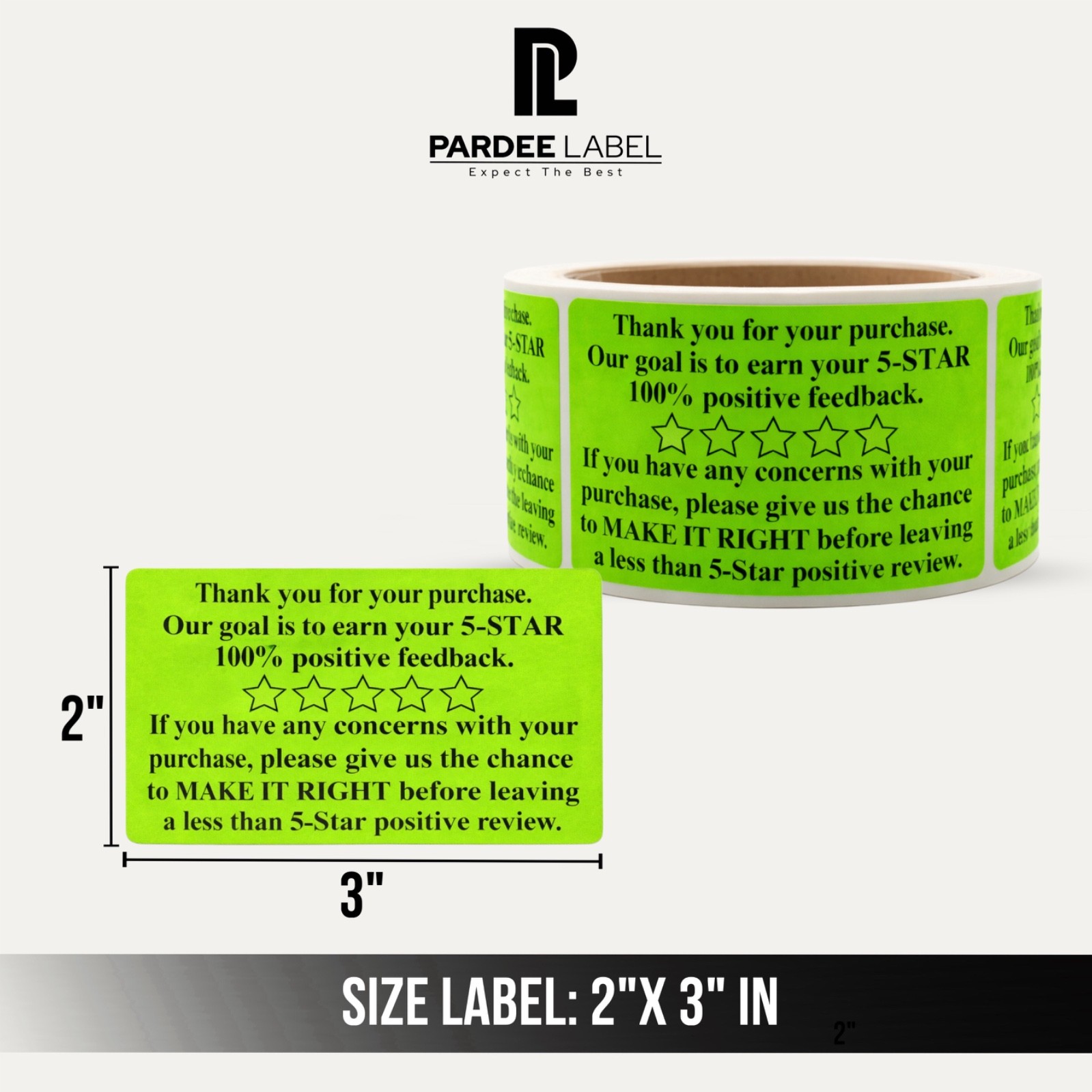 2″ x 3″ Thank You Feedback Stickers – Neon Green – 250 Labels/Roll