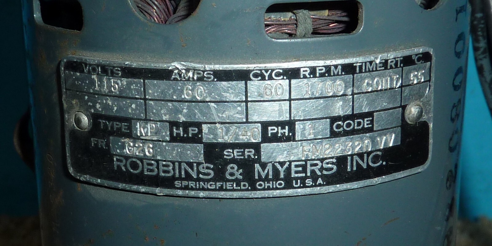 Robbins & Myers KP-G26 Motor 115V 1700rpm Cont. 1/40HP 600mA