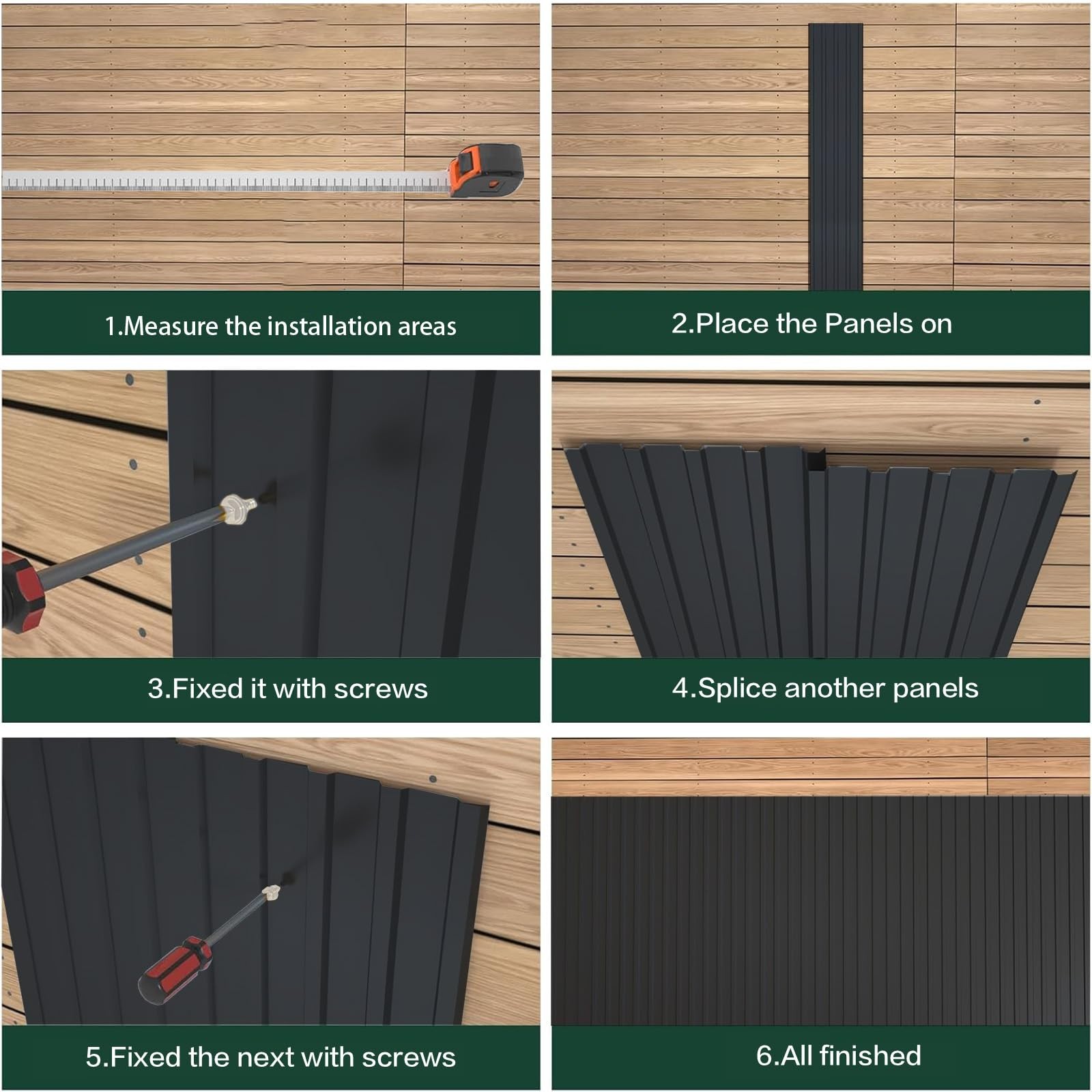 18 pcs Galvanized Steel Roof 18PCS-L42.52″×W17.72″, Black