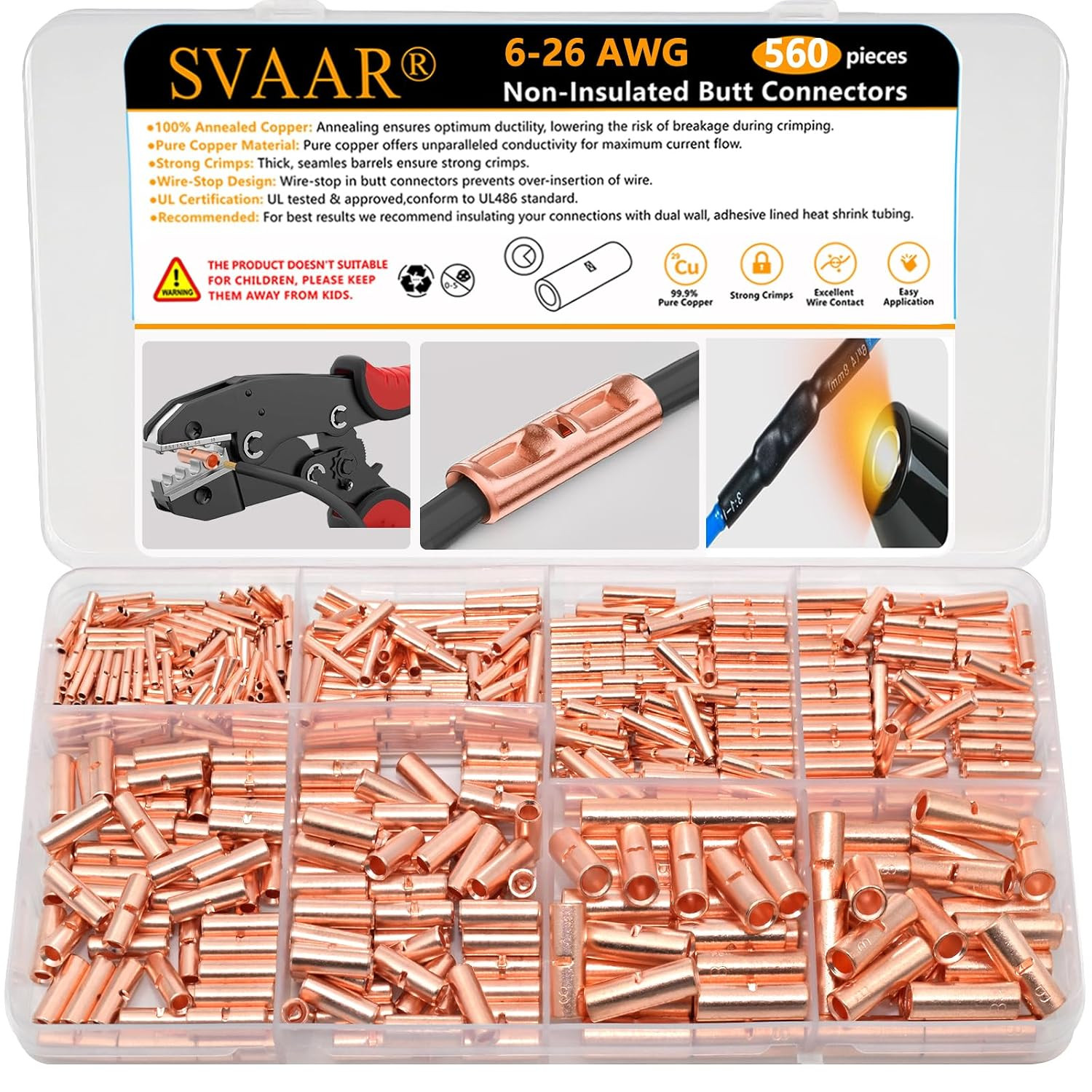 Butt Connectors Kit 132PCS 4/6/8/12-10 Gauge Crimp Butt Splice Wire Connectors N