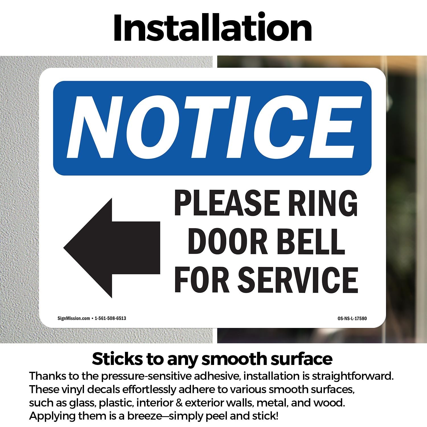 Please Ring Door Bell For Service With Symbol OSHA Notice Vinyl Decal Label 2…
