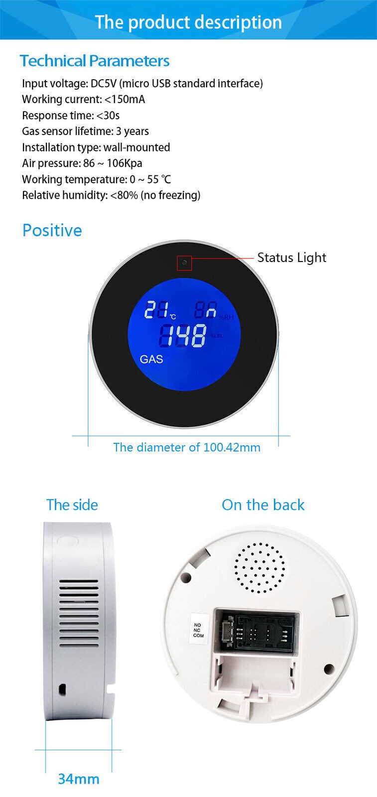 DIY Tuya APP WiFi Smart Natural Combustible Gas Leak Home Alarm Sensor Detector