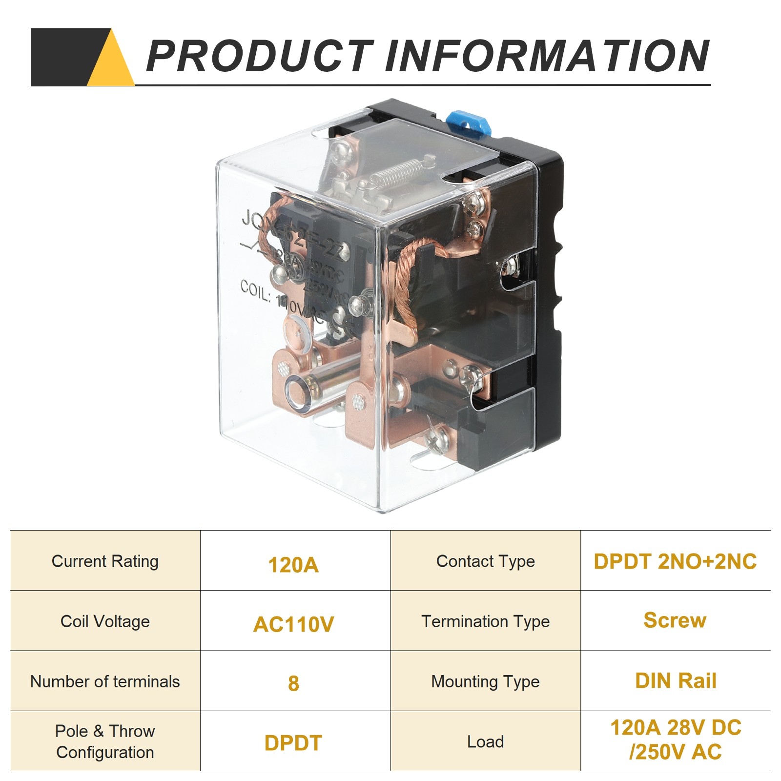 AC110V 120A Electromagnetic Relay High Power Relay DPDT 2NO 2NC Din Rail