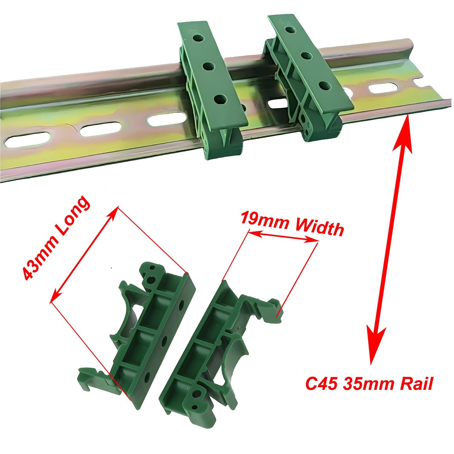 10 Sets DIN Rail Mounting Kit for PCB 35mm C45 Adapter Clips PA66 Green Panel…