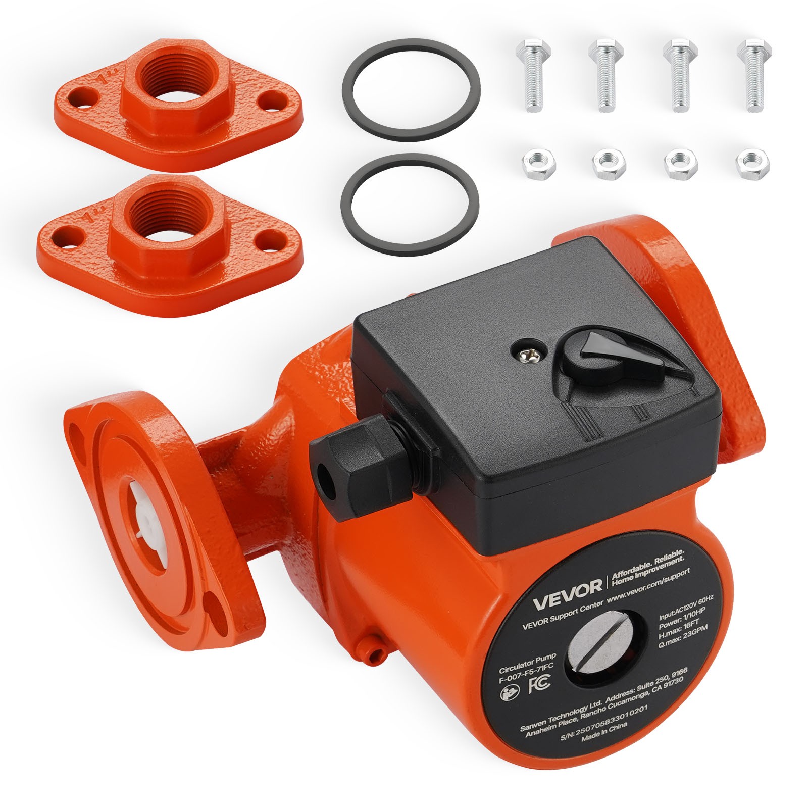 VEVOR F-007-F5-71FC Cast Iron Circulator Pump Hot Water Circulation 1/10HP 23GPM