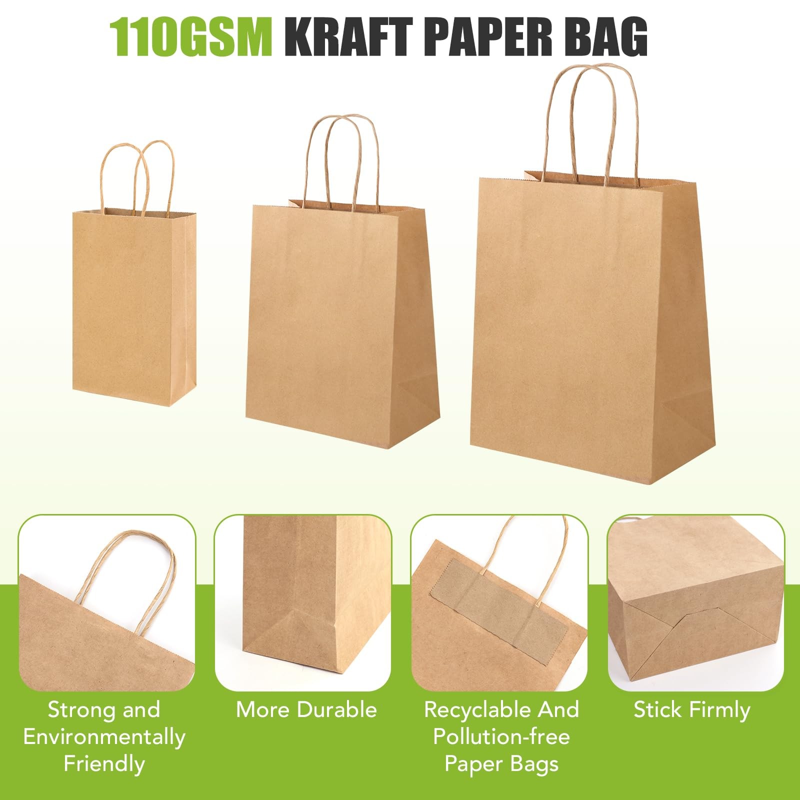 XPCARE 100PCS Brown Paper Bags with Handles, 1 Count (Pack of 100), brown