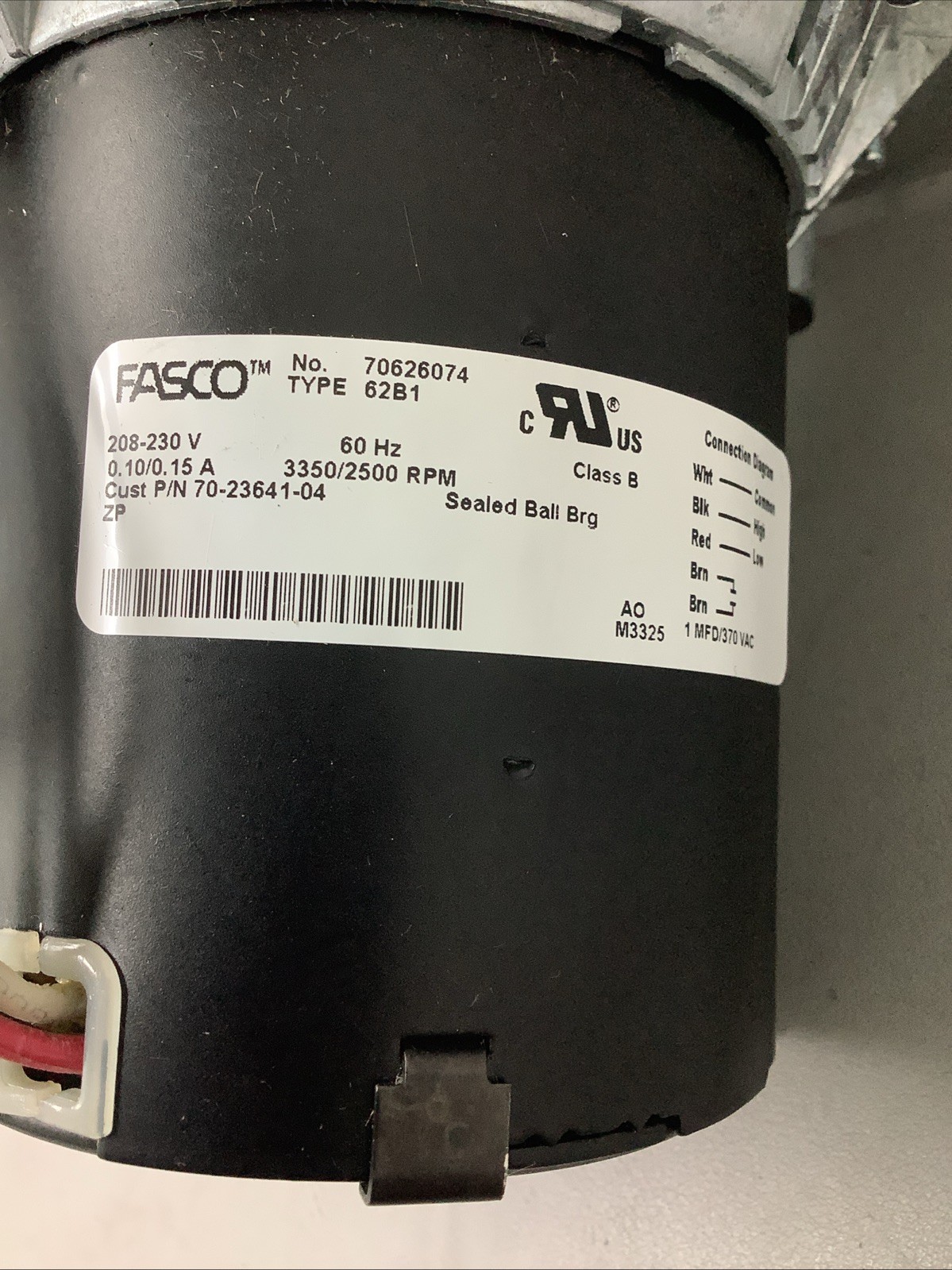 Fasco 70626074 Draft Inducer Blower Assy 208-230V 0.10/0.15A 3350/2500 RPM (r60)