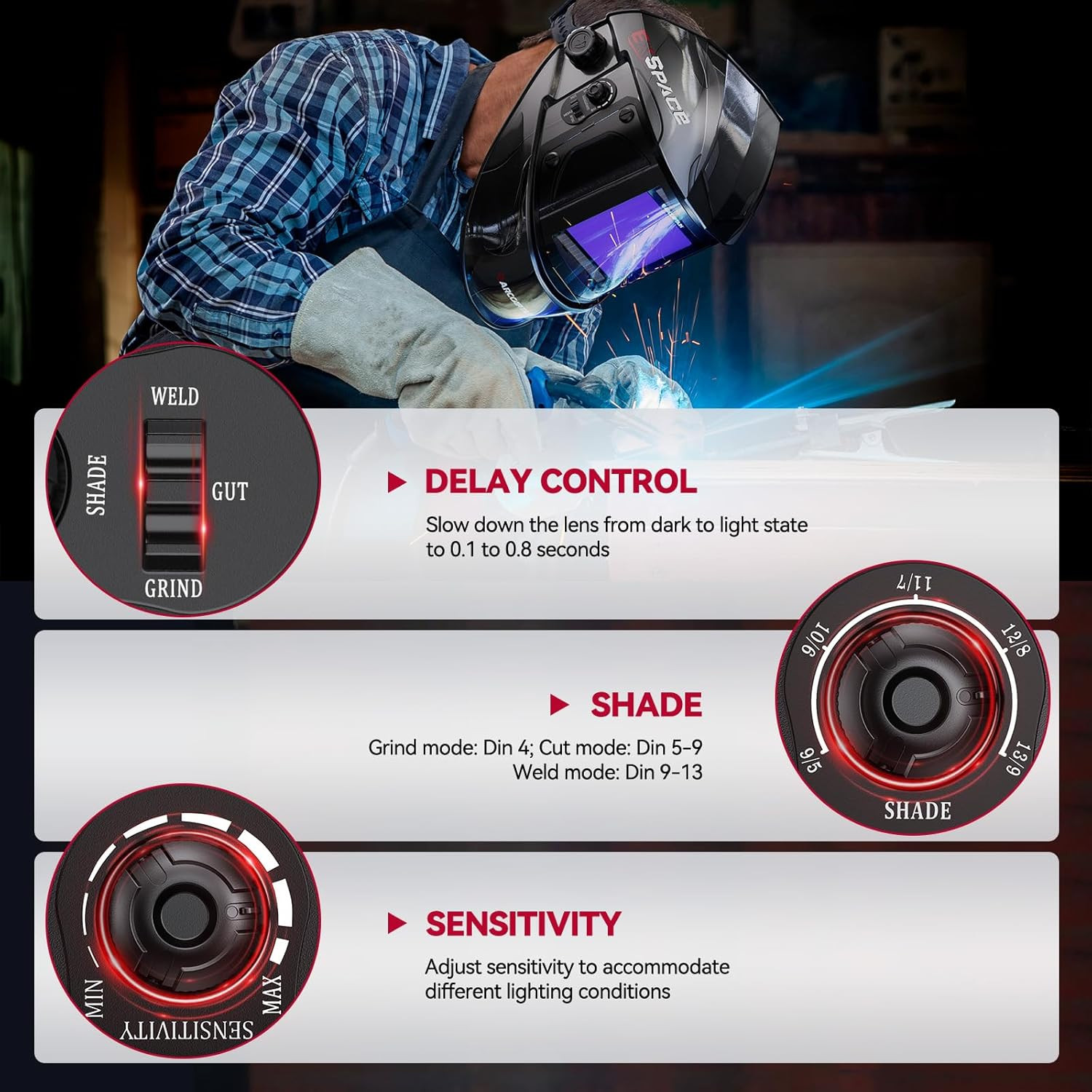 2026 ARCCAPTAIN Auto Darkening Welding Helmet Large Viewing Arc Tig Mig 1/25000