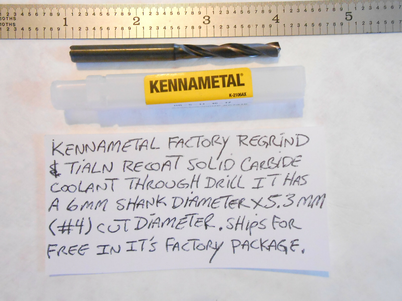 KENNAMETAL REGRIND & TIALN RE-COAT COOLANT THRU CARBIDE DRILL #4 DIA. X 2.89″ L