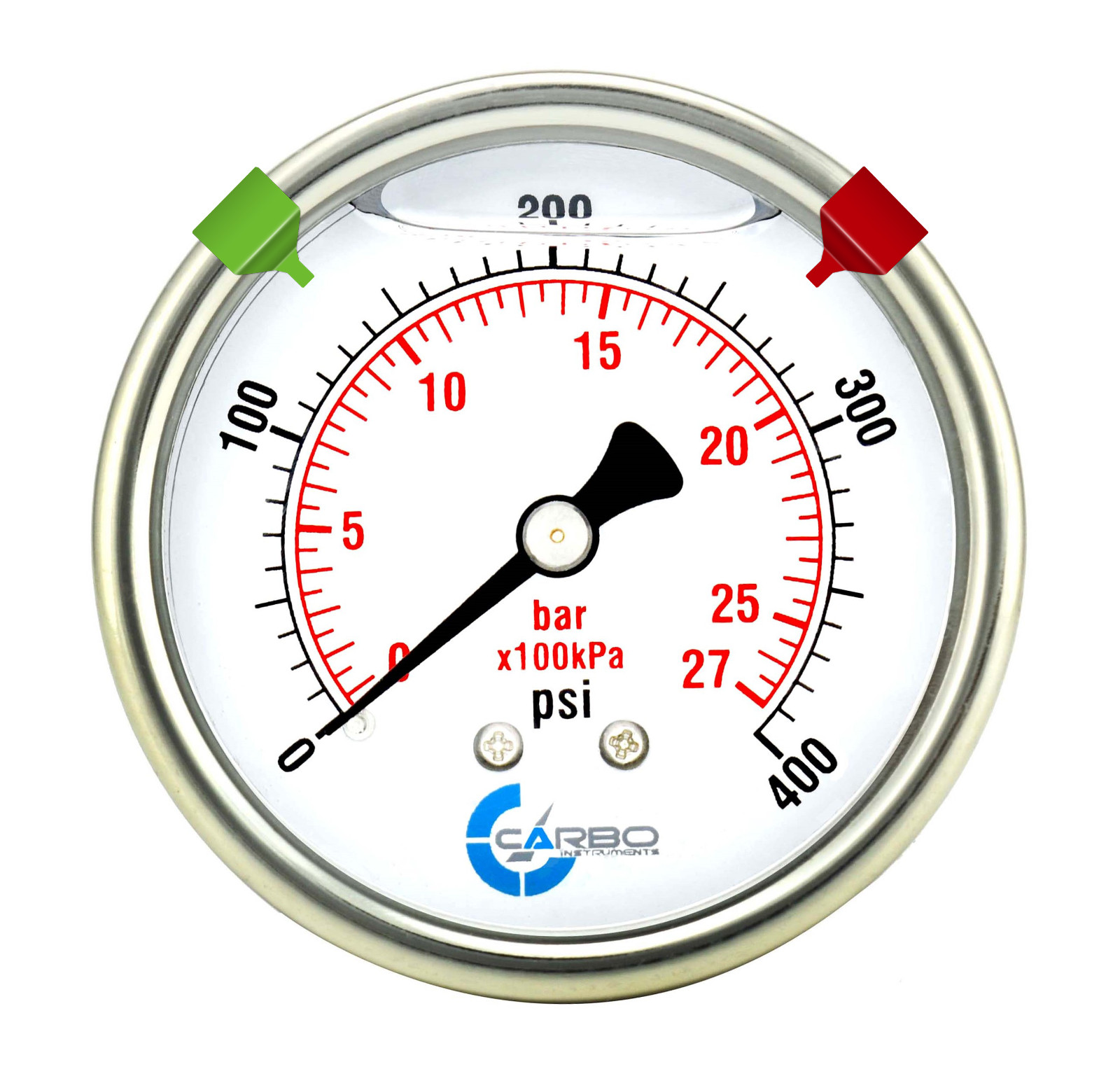 2.5″ LIQUID FILLED PRESSURE GAUGE 0 – 400 PSI, STAINLESS STEEL CASE BACK MOUNT