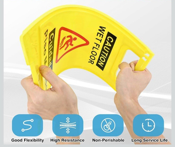 4-Pack Caution Wet Floor Sign 17.5″ Height Bright Yellow Double-Sided Folding