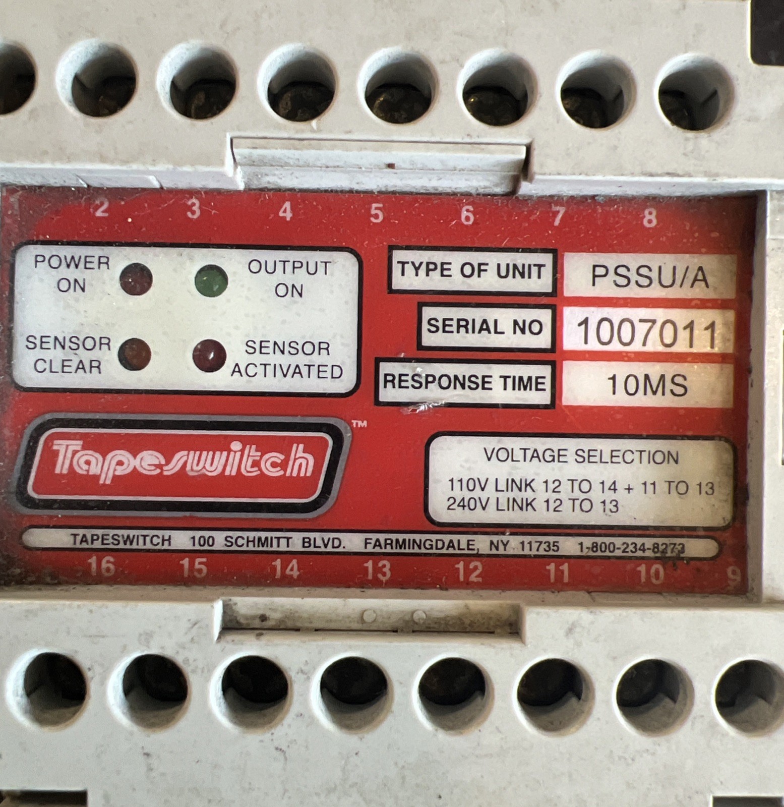Tapeswitch PSSU/A Safety Interface Control Relay Module Auto-Reset 110/240VAC