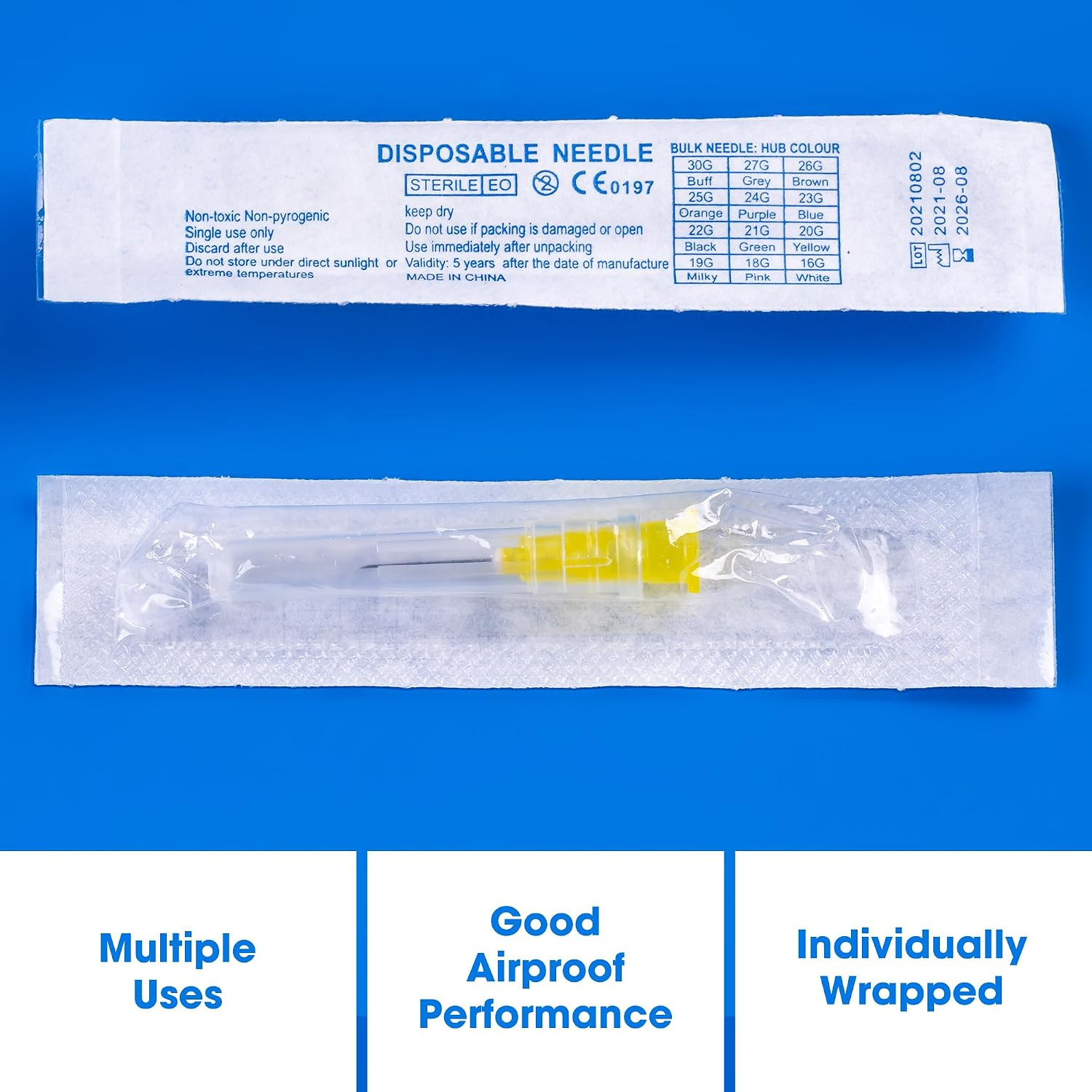 100 Pack 30 Ga 5/16 inch Disposable Needles with Caps for Scientific and Industr