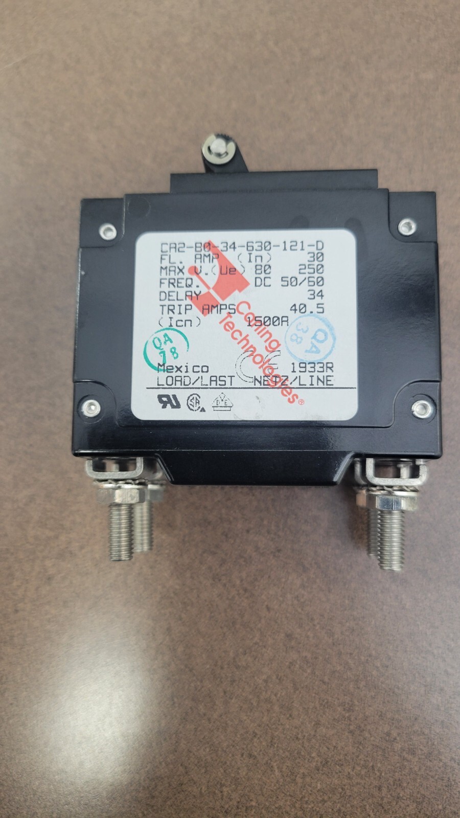 30A Panel Mount circuit breaker with stainless terminals