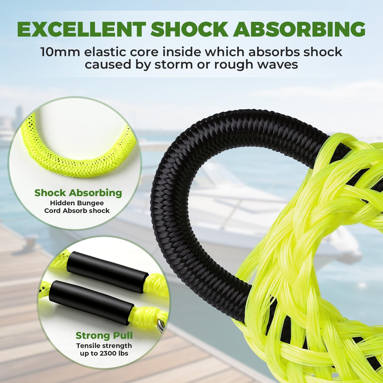 Bungee Dock Line for Boats, 4 FT Elastic Mooring Rope with Stainless Steel Cl…