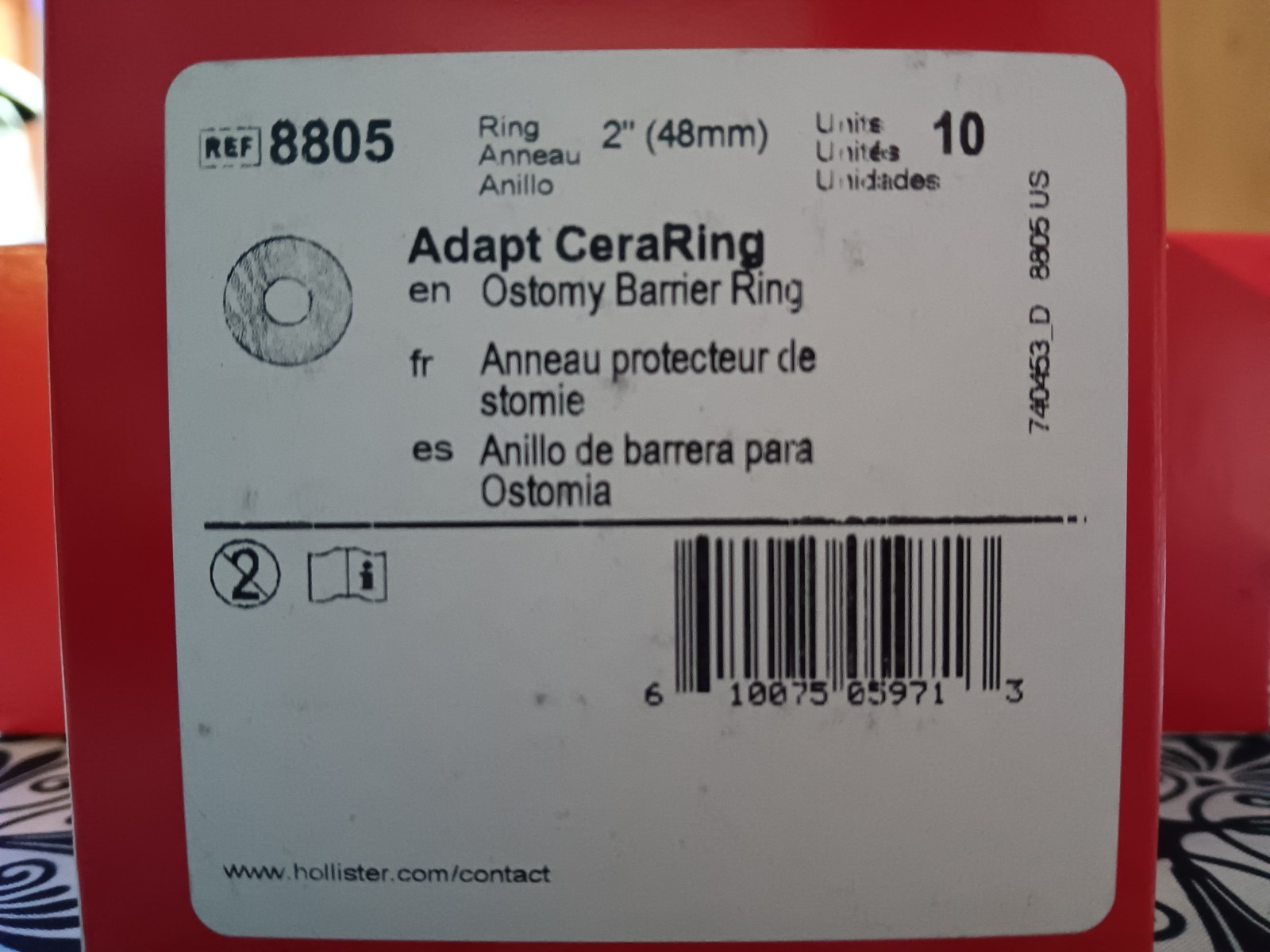 Hollister Adapt CeraRing Ostomy Barrier Ring 2in (48mm) 8805 Box of 10