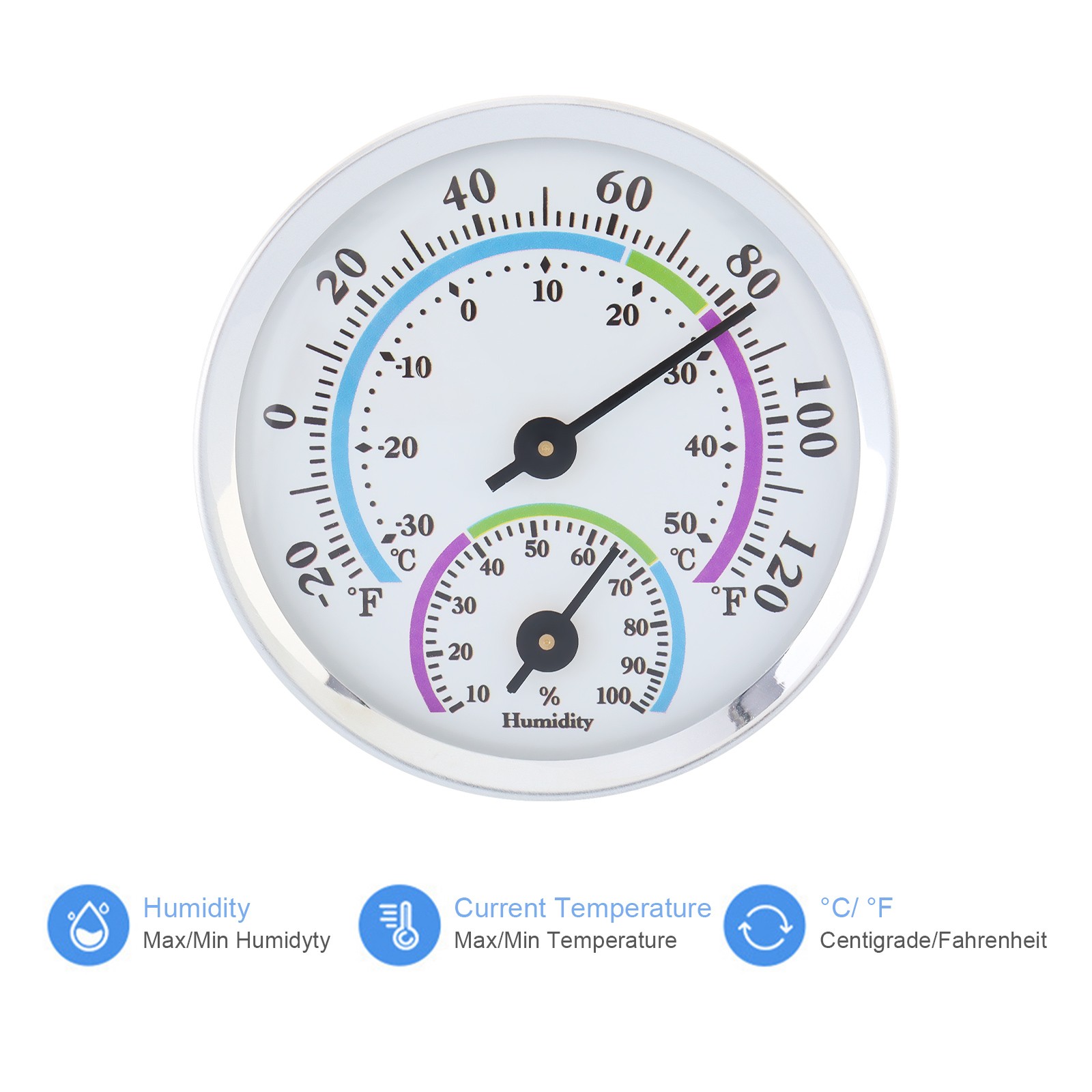 2 in 1 Temperature Hygrometer Analog Humidity Monitor Gauge Indoor / Outdoor