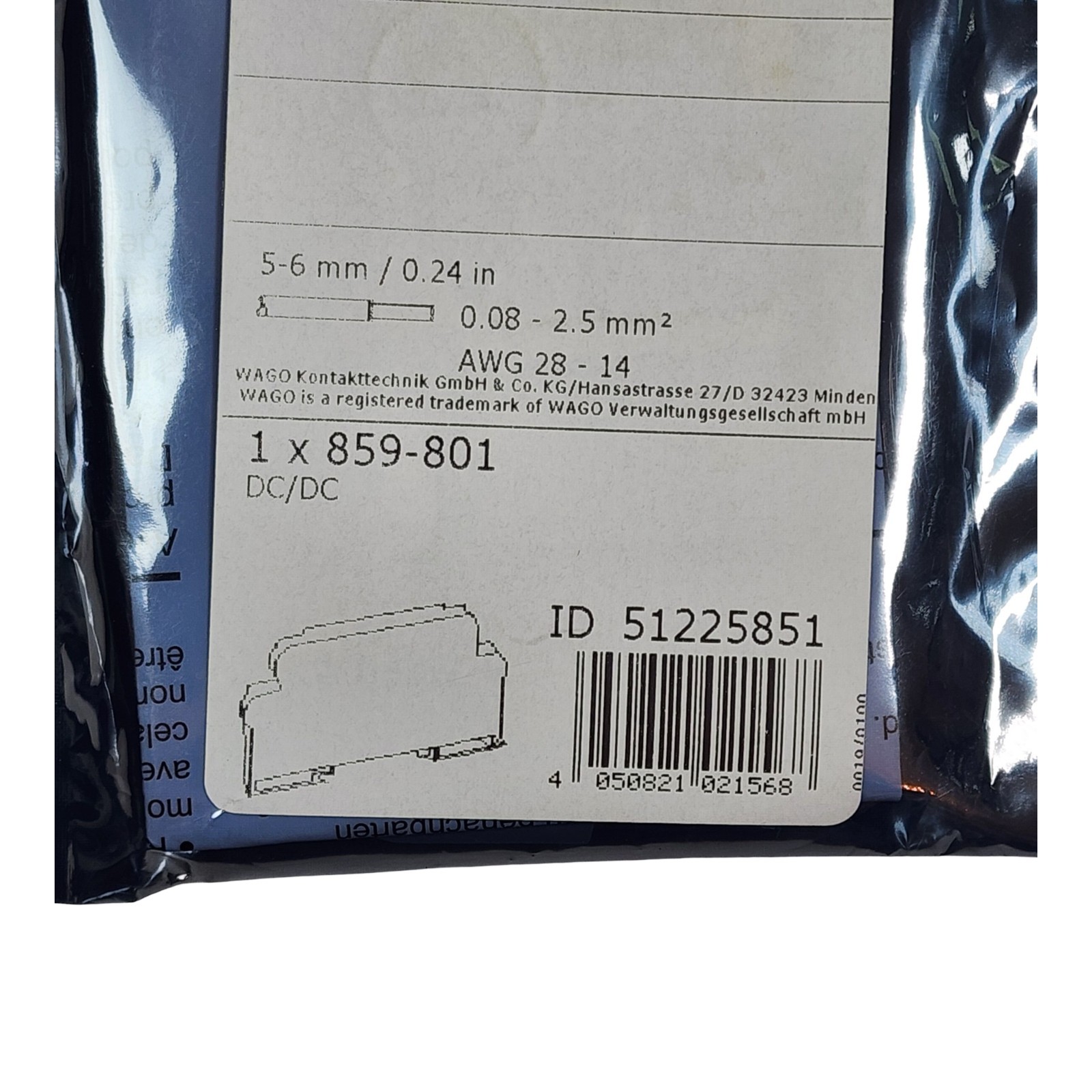 WAGO 859-801 DC/DC Converter 24VDC to 5VDC 0.5A DIN Rail Mount NEW Surplus