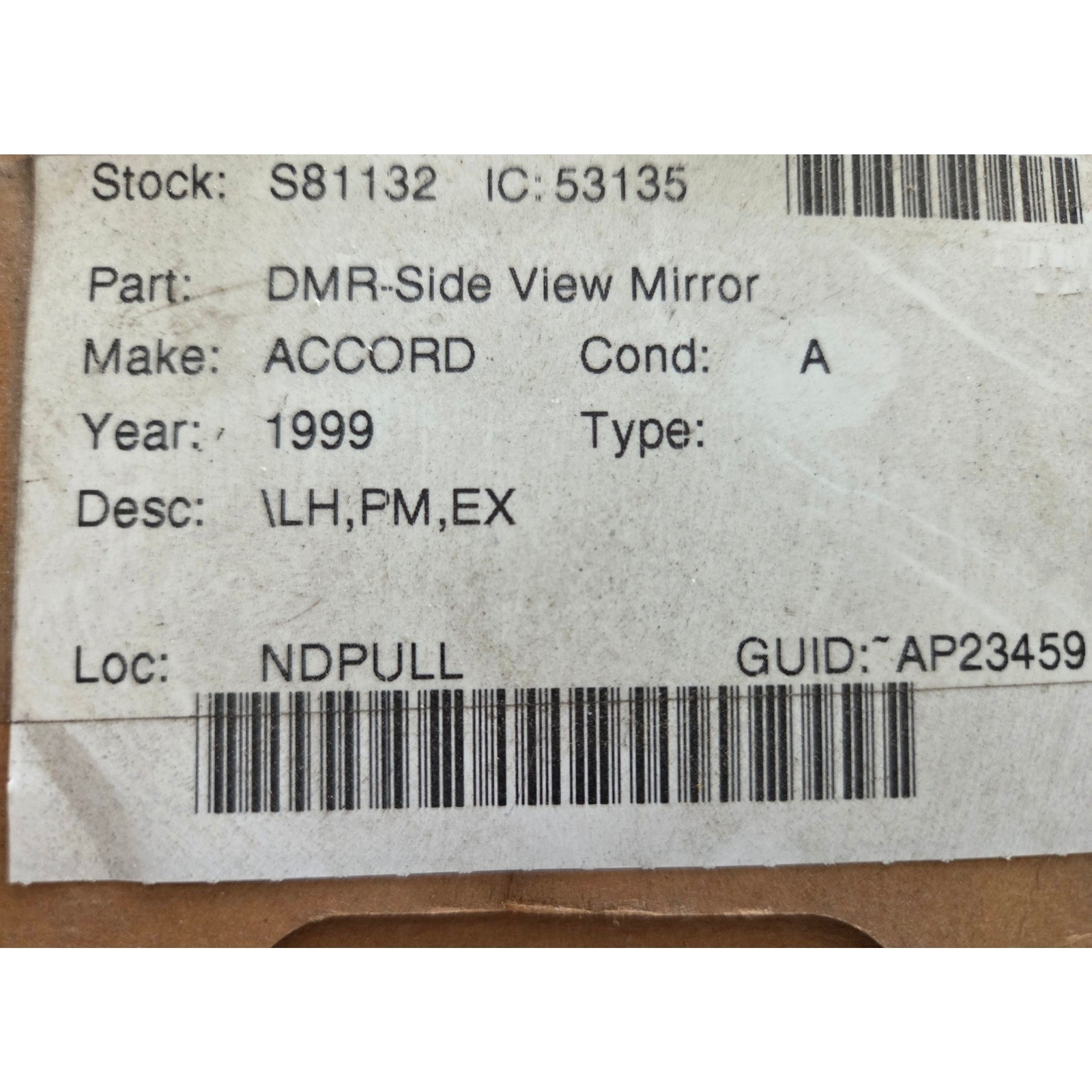 Honda Accord 1999 Drivers Left Side View Mirror Black New Replacement Auto Part
