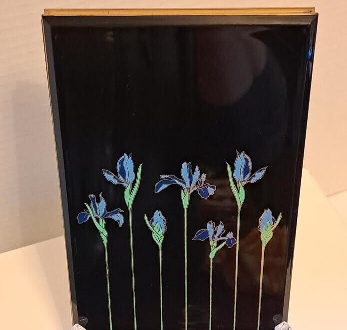 New OTAGIRI Brand Black Lacquer W/Blue Iris Address Book Pages Have Gold Edges