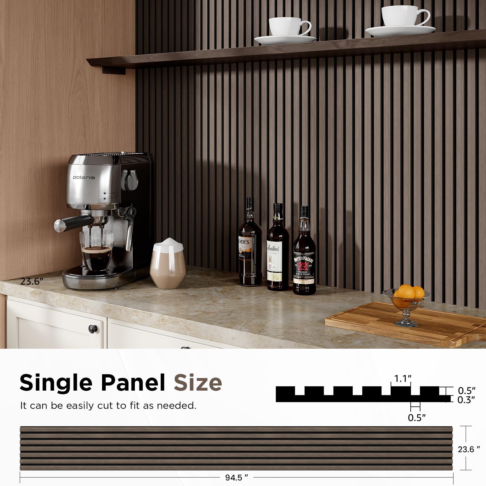 SMARTSTANDARD Wood Slat Acoustic Wall Panels 94.5″ x 48″, Classic Dark Walnut