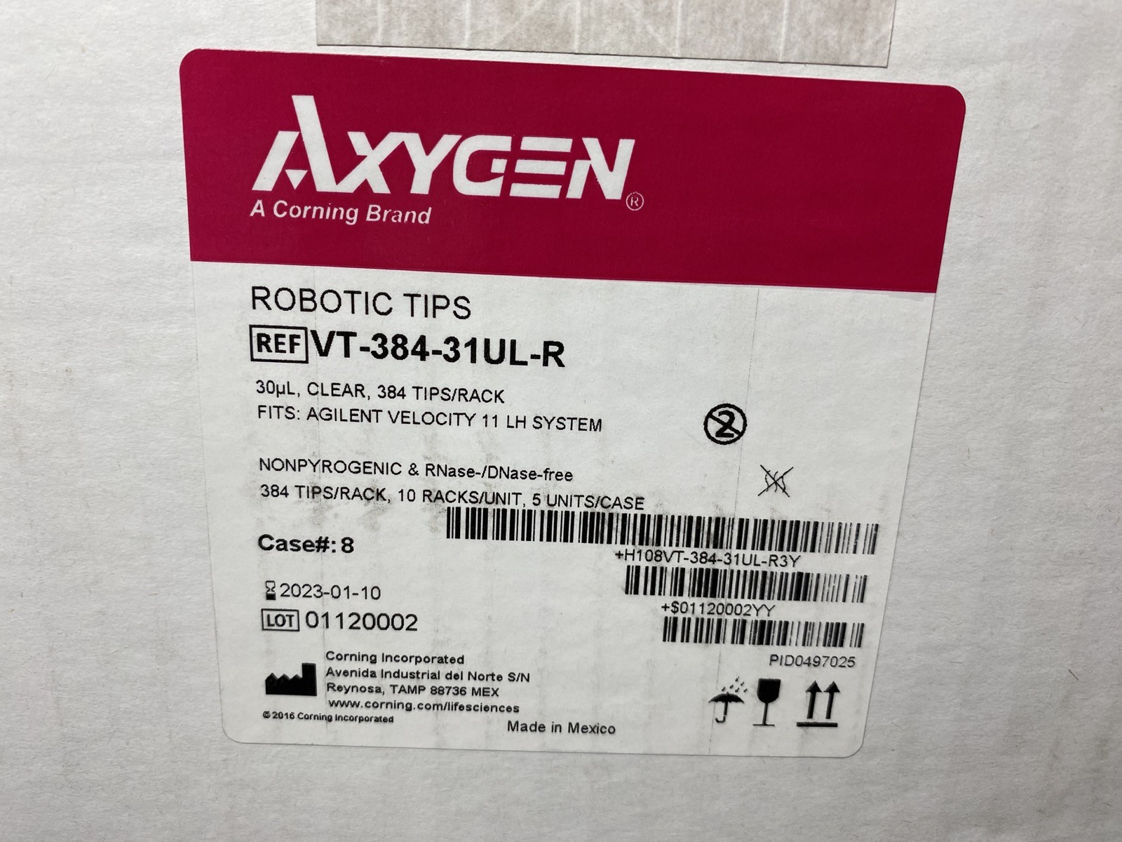 AXYGEN 30µl Clear SLAS Rack 384-Well Robotic Tips VT-384-31UL-R (19,200/Case)