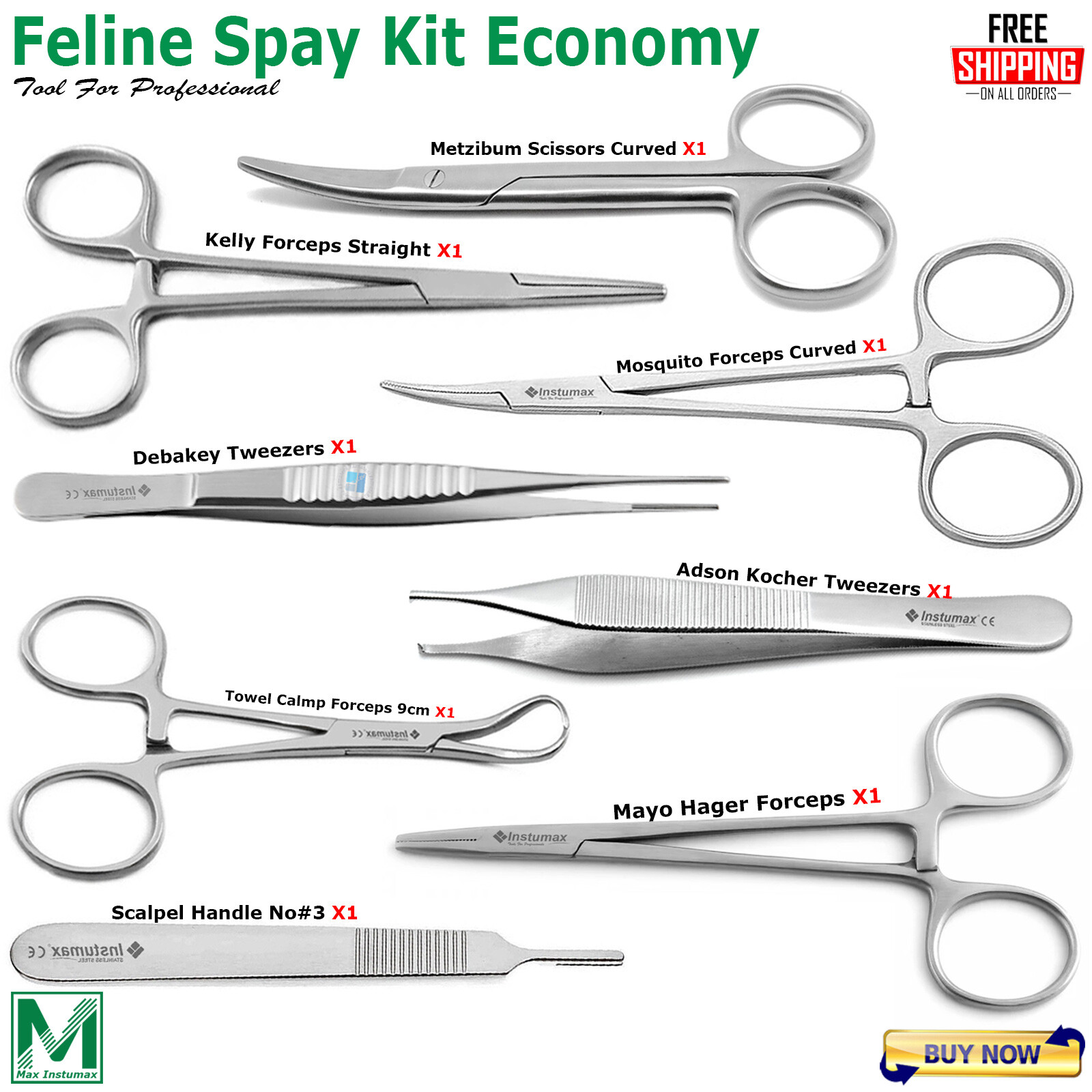 Basic Feline Spay Pack Surgery Instruments Kit Economy Set Stainless CE