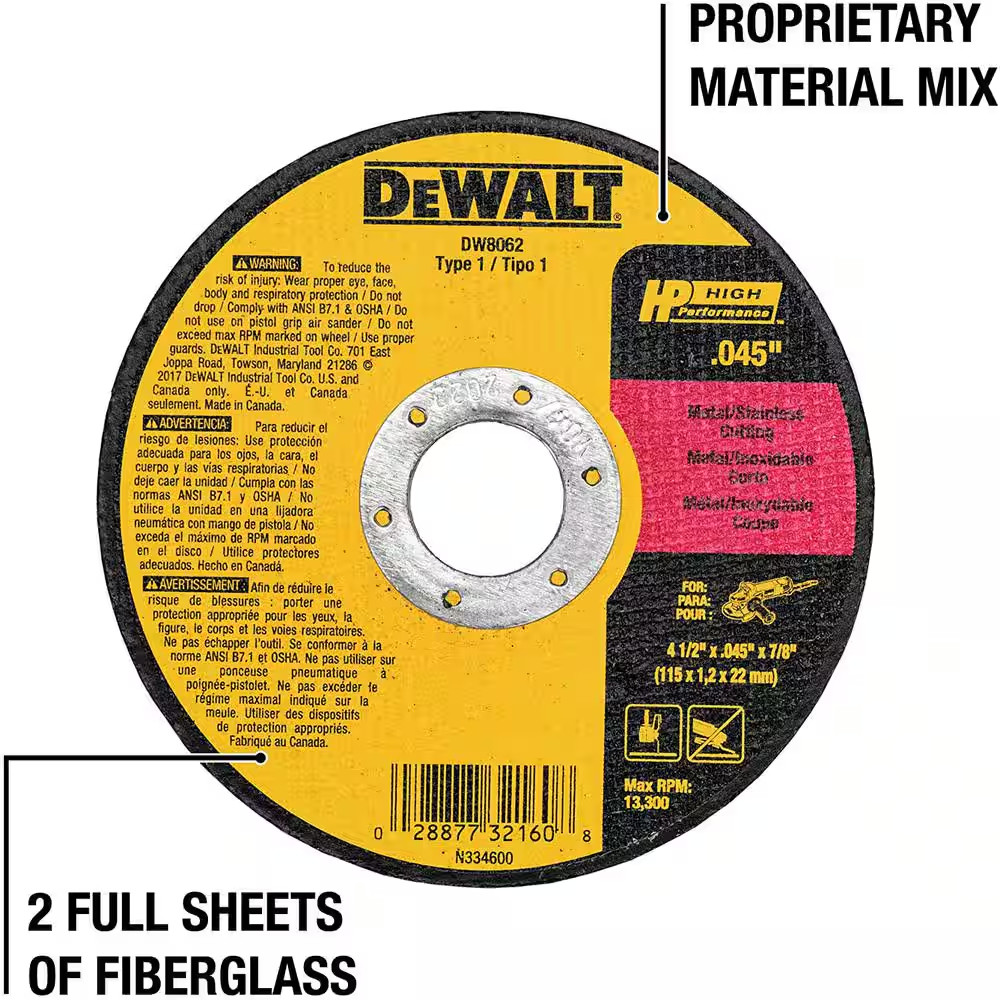 4-1/2 In. X 0.045 In. X 7/8 In. Metal and Stainless Cutting Wheel (5-Pack)