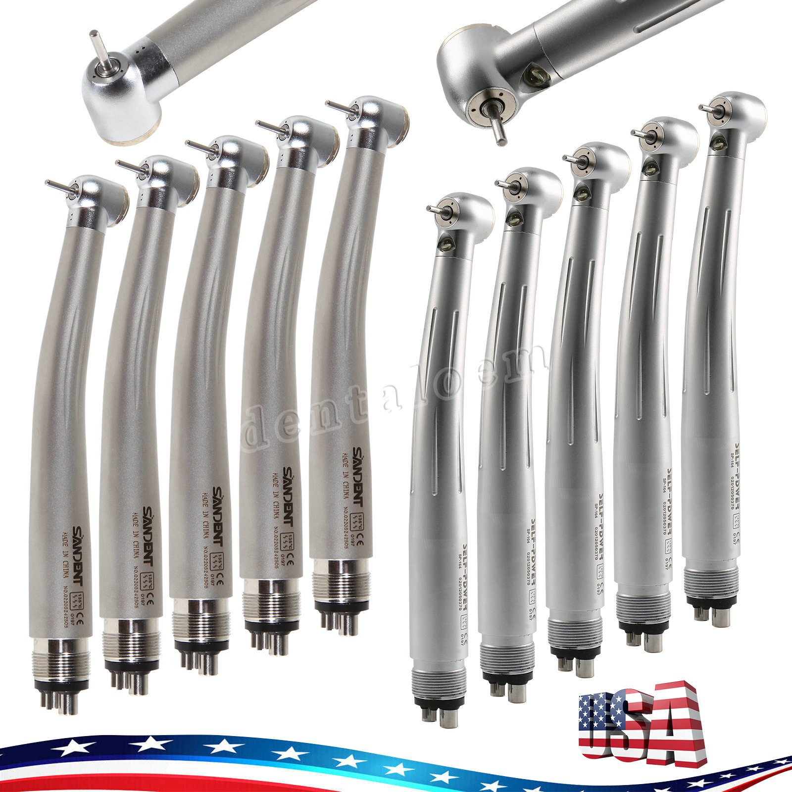 Dental No-LED / LED E-generator High Speed Handpiece Push Button 4Hole Turbine