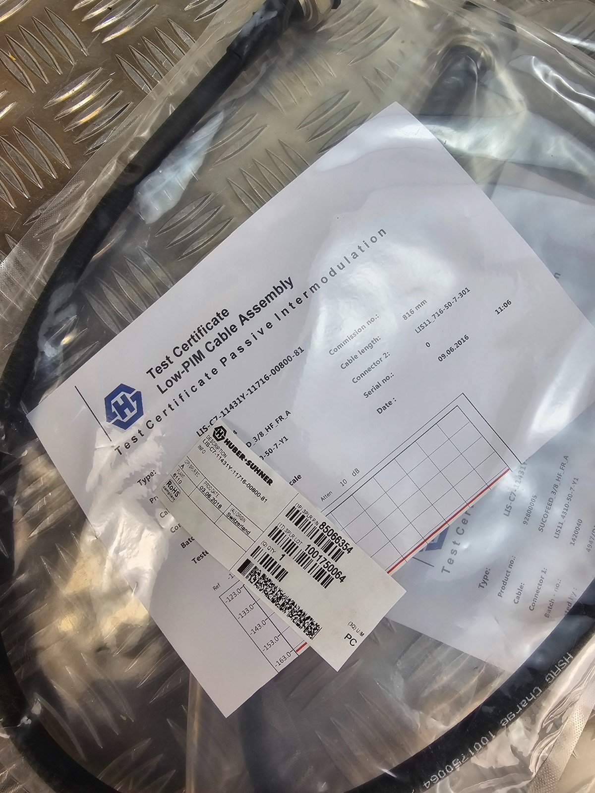 New Huber+Suhner Low PIM RF Cable 0.8m – Lot of 5
