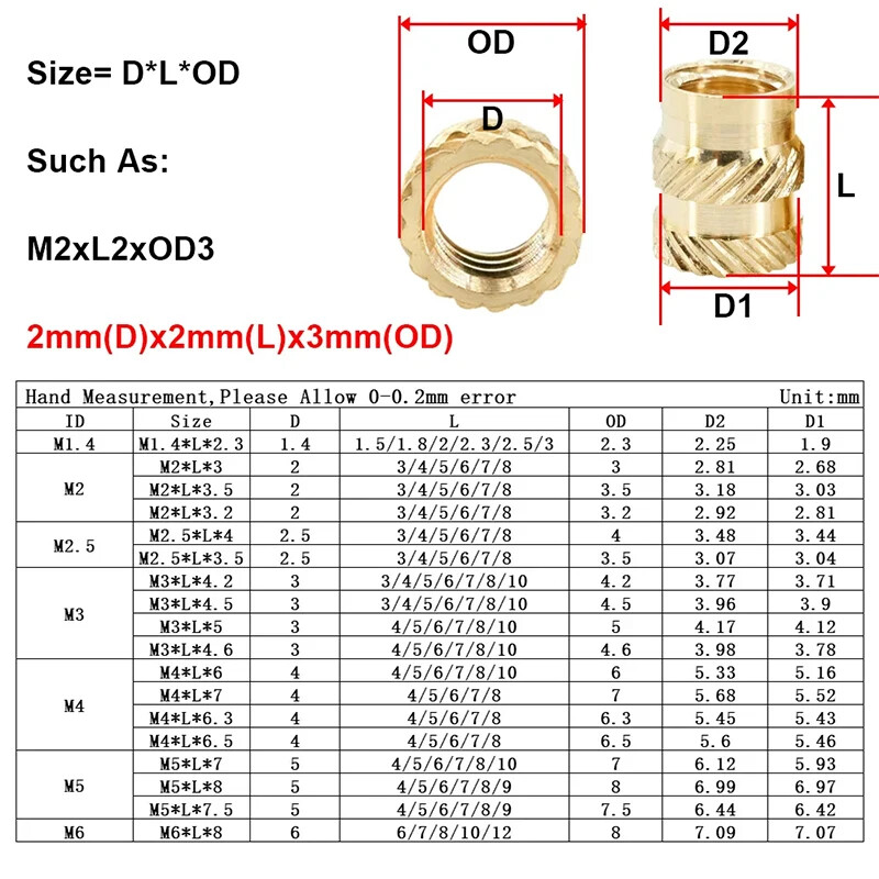 Brass Threaded Insert Nut Kit M2 M2.5 M3 M4 M5 M6 M8 Hot Melt Heat Knurled Embed