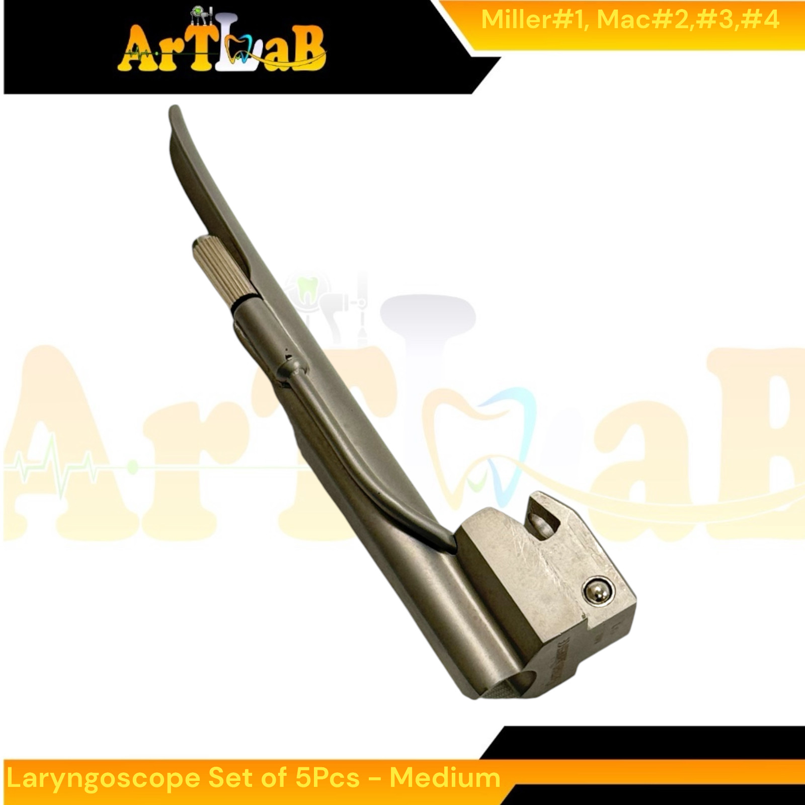EMT Laryngoscope Kit with Mac Blades #2, #3, #4 + Miller Blade #1, Med Handle