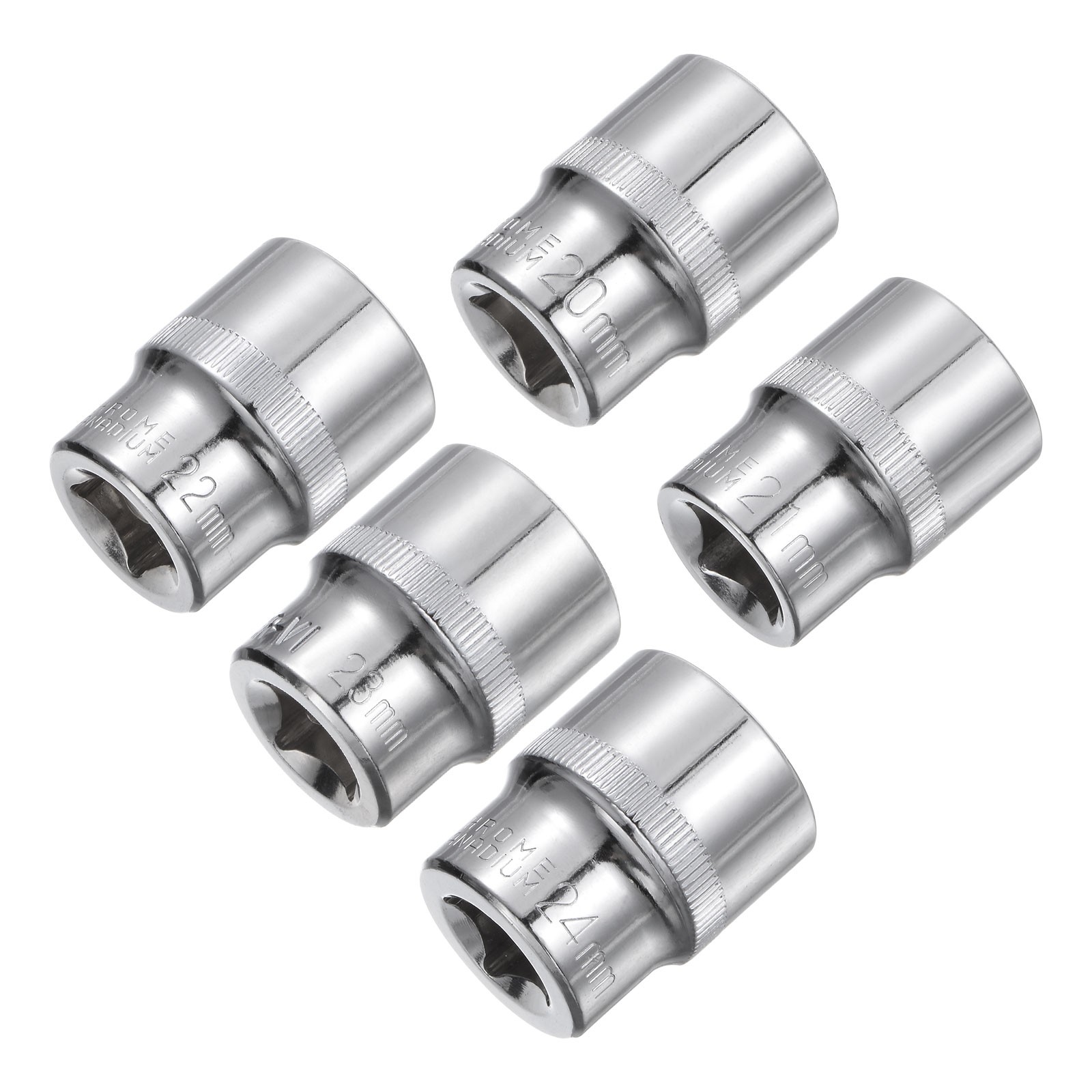 5pcs 6-Point Shallow Socket 1/2″ Drive 20mm 21mm 22mm 23mm 24mm Cr-V Metric