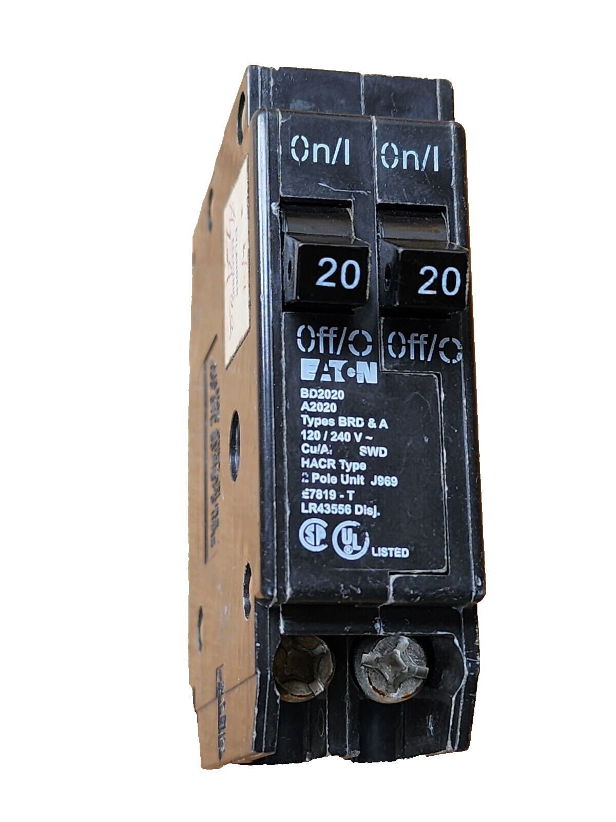 EATON BD2020, 1-Pole 20/20 Amp, 120/240Vac Plug-In Type, BRD & A Circuit Breaker