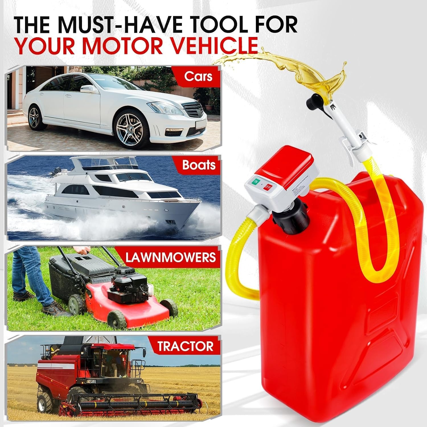 3.2GPM Auto-Stop Sensor Pump with 51″ Hose & 4 Adapters for Efficient Refueling