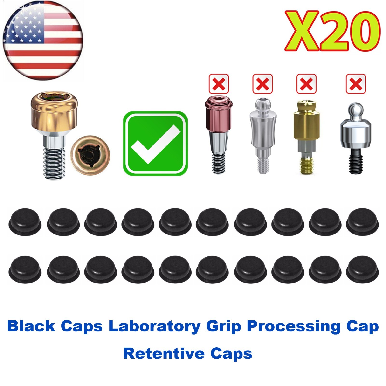 US 20Pcs Dental Overdenture Locator Retention Cap Inserts For Implant Abutment