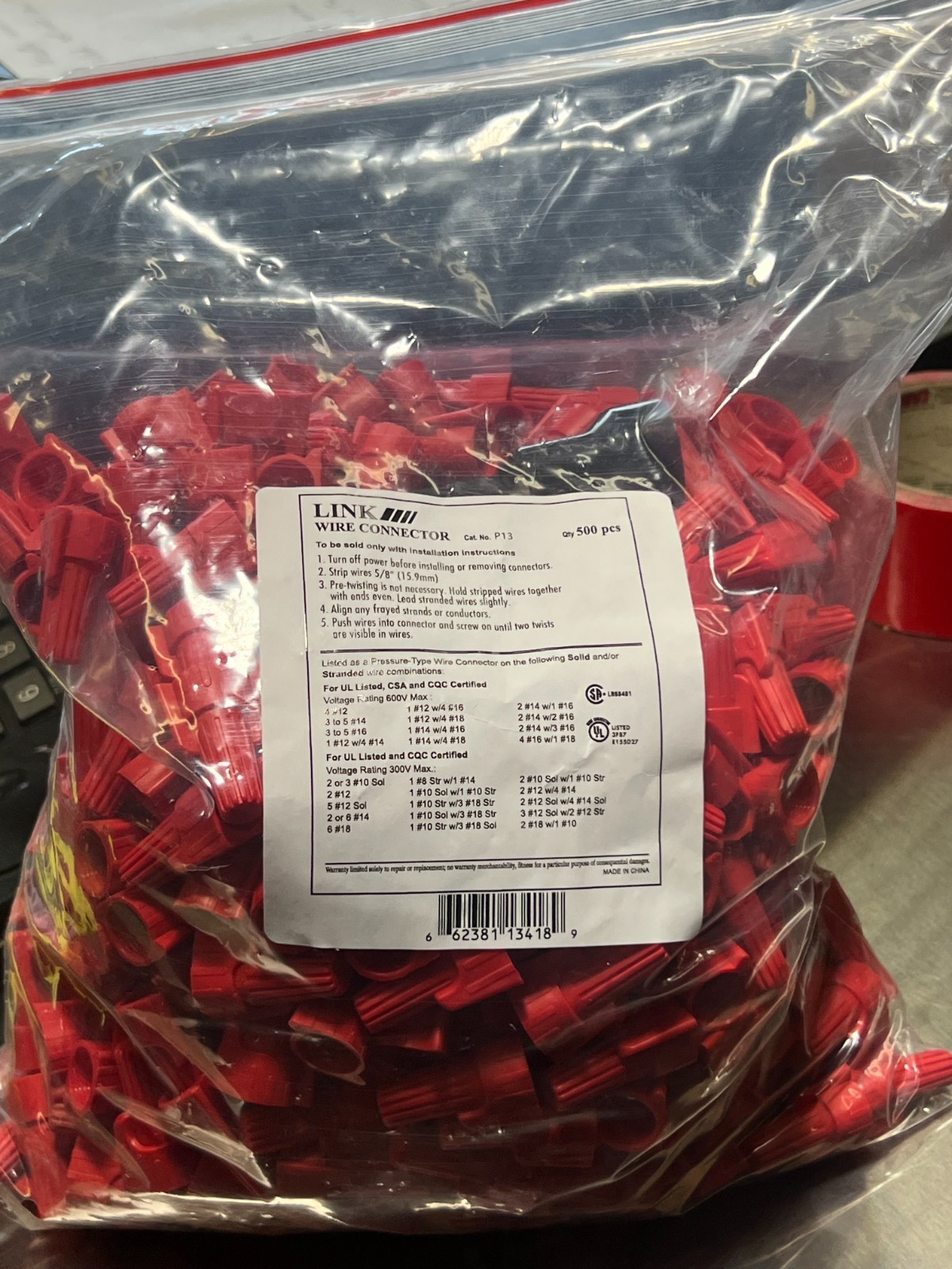 Red Winged 500PCS Type Twist Cable Wire Nuts Connector AWG 22-8 Gauge With Tool