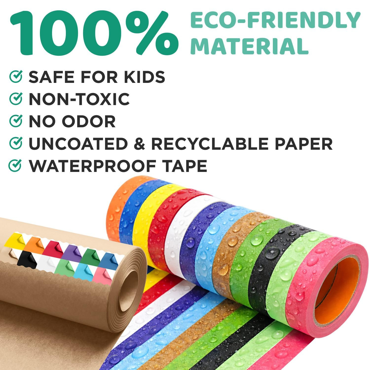 12 Rolls of 12″ X 100′ Colored Kraft Paper and 12 Rolls of Colored Masking Tape