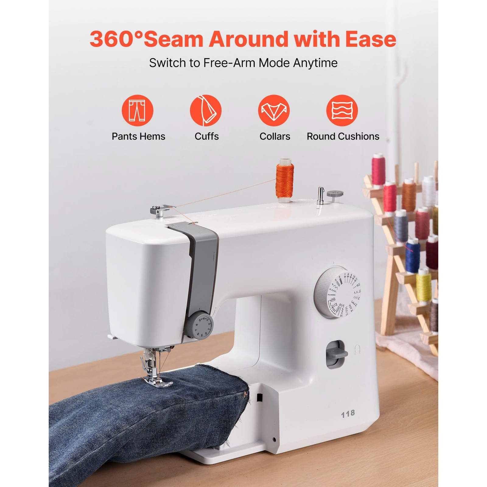 18 Stitch Sewing Machine with LED Light, Foot Pedal, Portable for Beginners