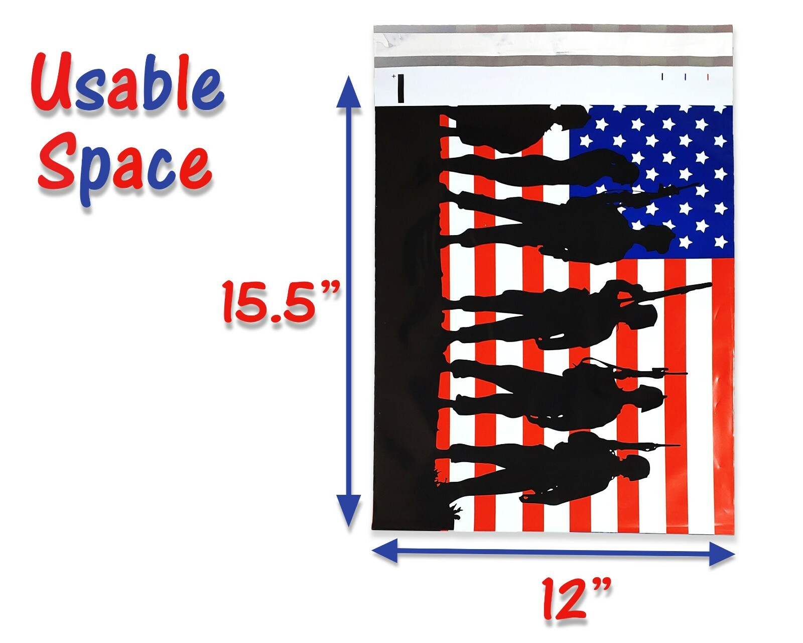 10×13, 12×15 U.S Soldier Patriotic Poly Mailers, Custom Flag Shipping Envelopes