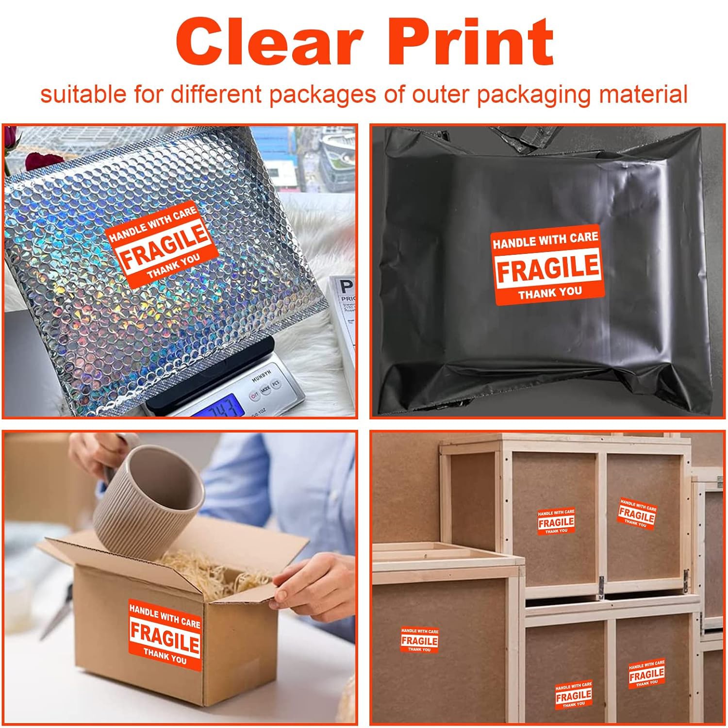 2″x3″ Fragile Stickers 500/Roll Fragile Label Sticker Handle With Care Mailing