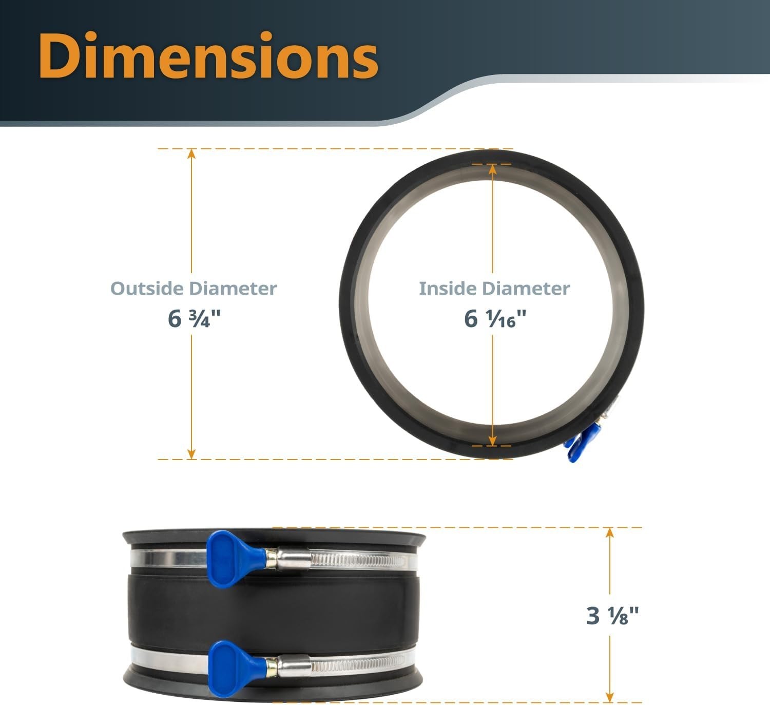 Durable 6″ OD to 4″ OD Dust Collection Reducer with Flex Cuff and Steel Clamps